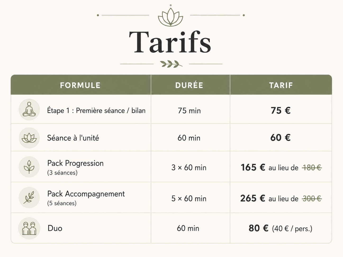 Tarifs coaching individuel Yoga Santé avec Gaëlle